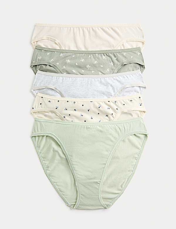 5pk Cotton Lycra&trade; High Leg Knickers
