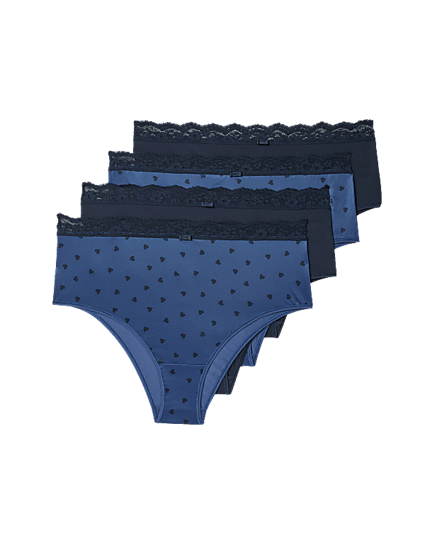 4pk Heart Print Brazilian Knickers