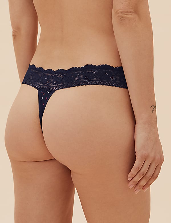 5pk Cotton & Lace Low Rise Thongs