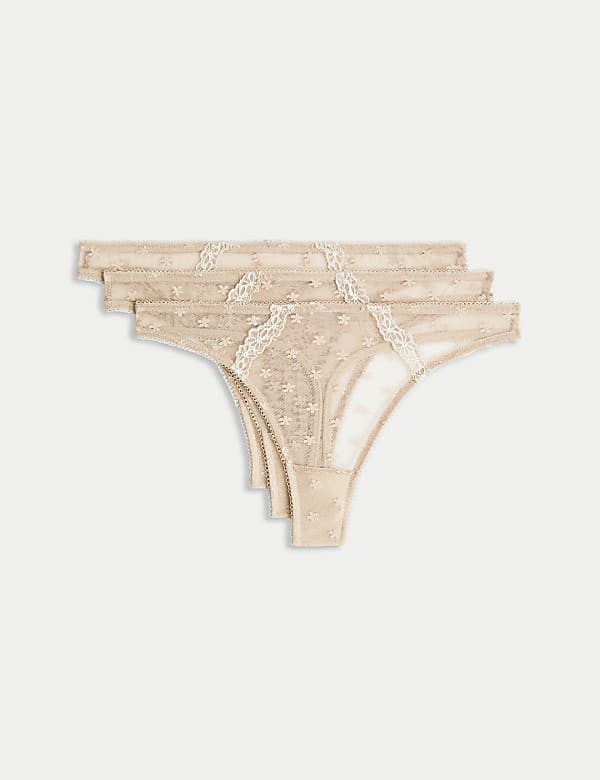 3pk Daisy Embroidery Mesh Thongs