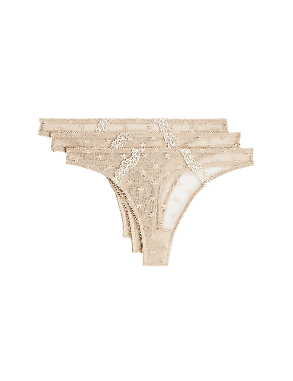 3pk Daisy Embroidery Mesh Thongs