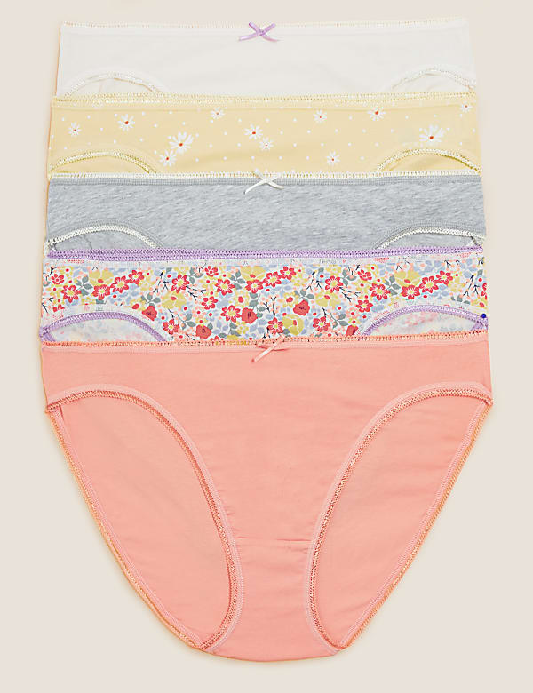 5pk Cotton Lycra&reg; High Leg Knickers