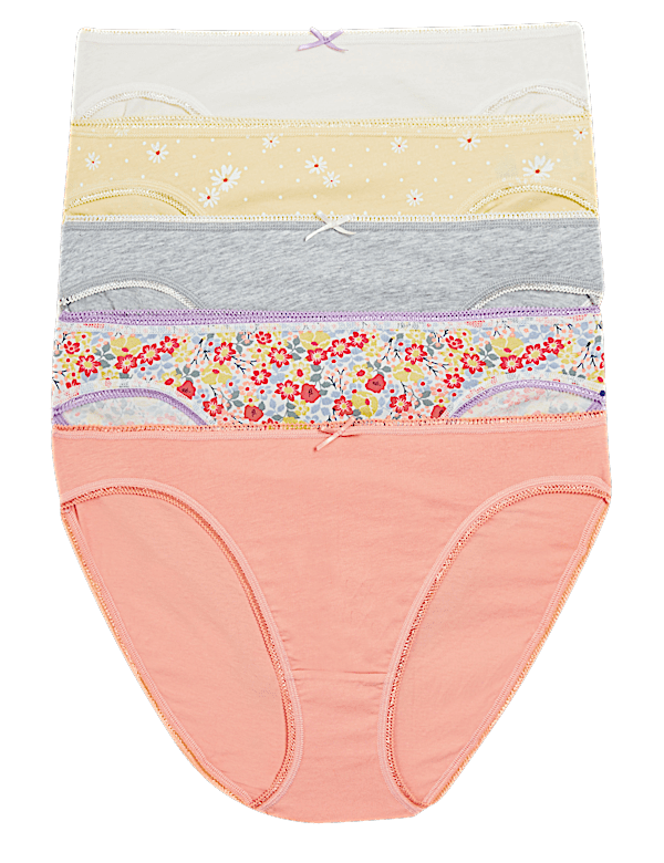 5pk Cotton Lycra&reg; High Leg Knickers