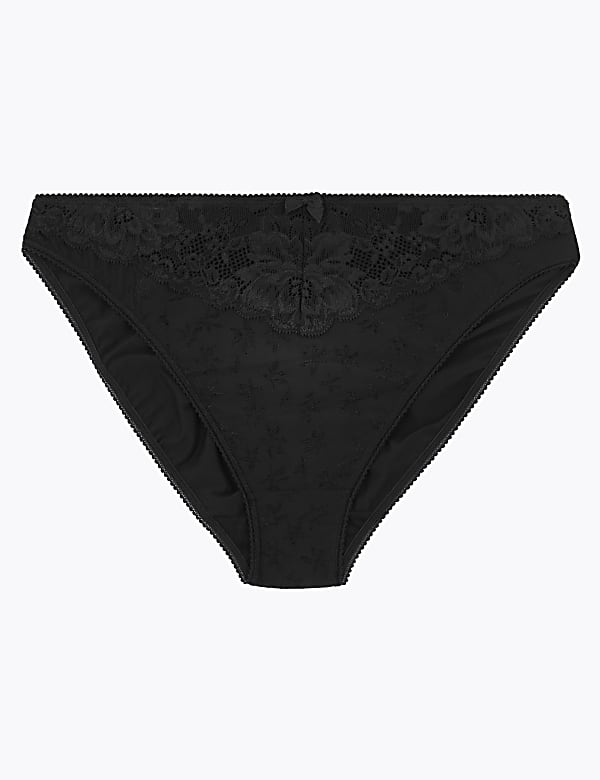 Jacquard & Lace Trim High Leg Knickers