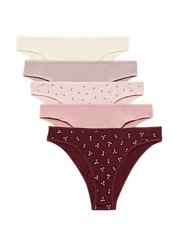 5 Pack Pure Cotton Low Rise Brazilian Knickers
