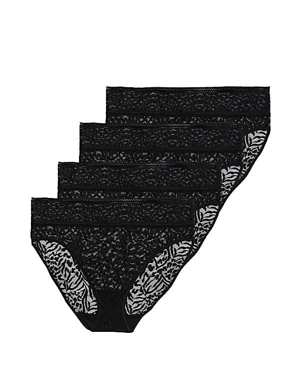 4pk All Over Lace High Leg Knickers