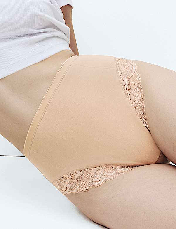 2pk Amelia Lace Cotton Rich Shaping Knickers - CZ