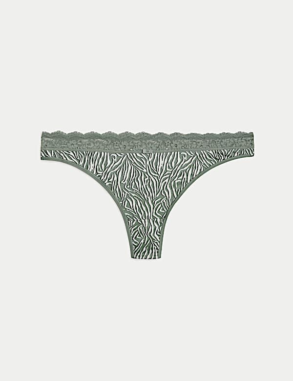Printed Lace Trim Thong - GR