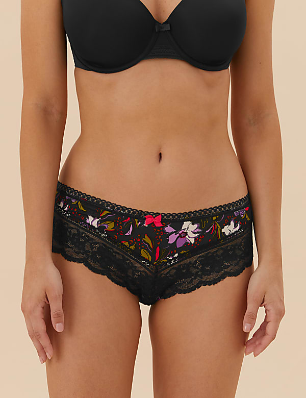 Lace Trim Printed Brazilian Knickers