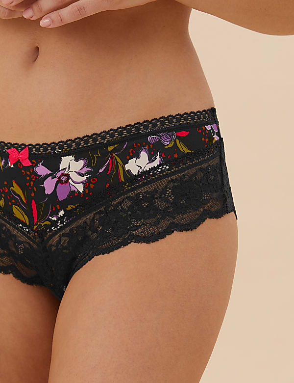 Lace Trim Printed Brazilian Knickers