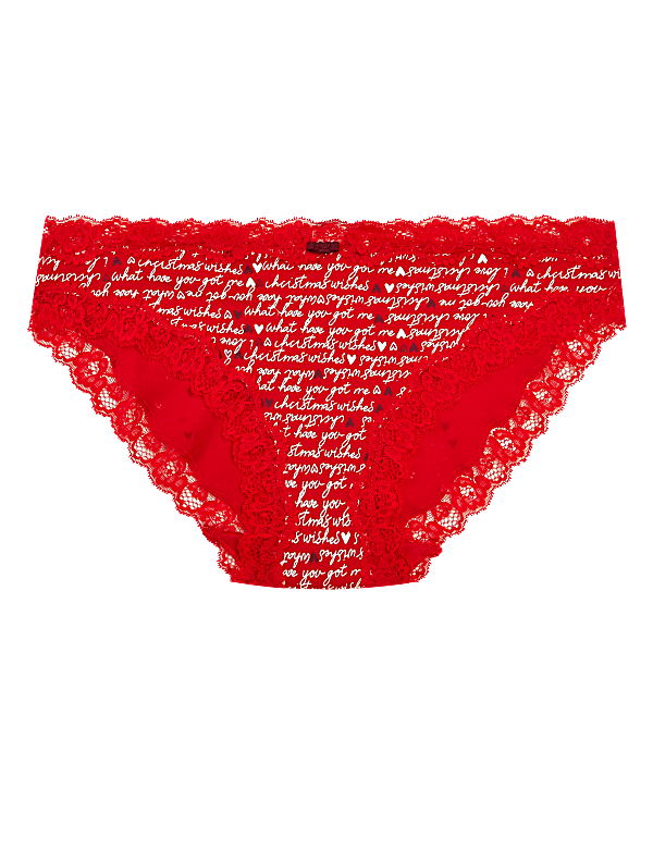 Cotton & Lace Christmas Print Bikini Knickers
