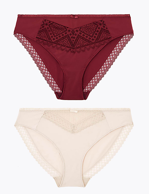 2 Pack Lace Trim High Leg Knickers