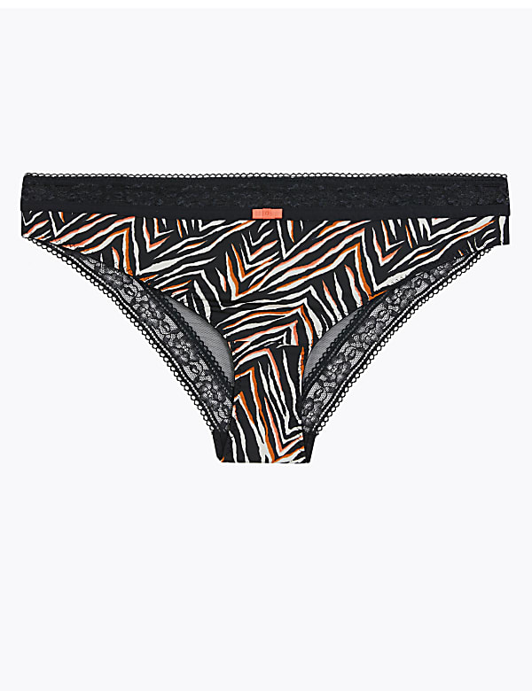 Zebra Print Lace Trim Brazilian Knickers