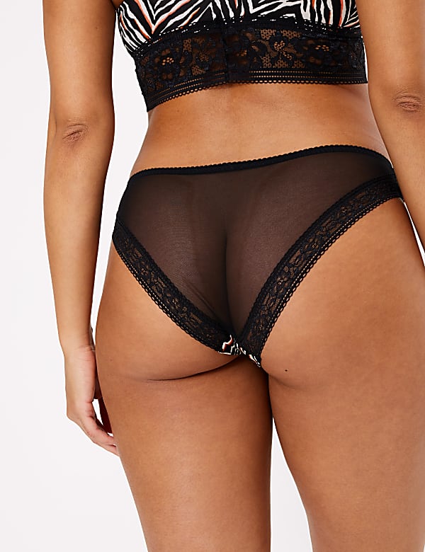 Zebra Print Lace Trim Brazilian Knickers