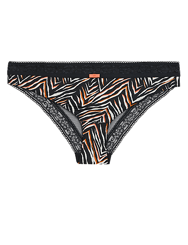Zebra Print Lace Trim Brazilian Knickers