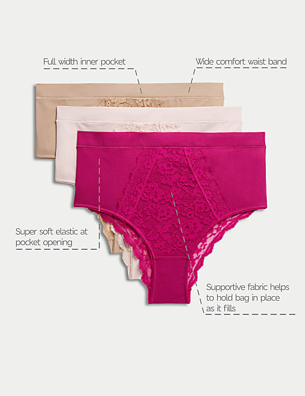 3pk Cotton Rich Lace Brazilian Stoma Knickers