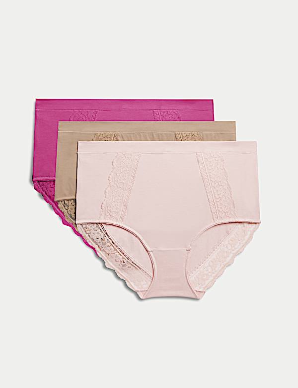 3pk Cotton Rich Lace Full Brief Stoma Knickers - KR