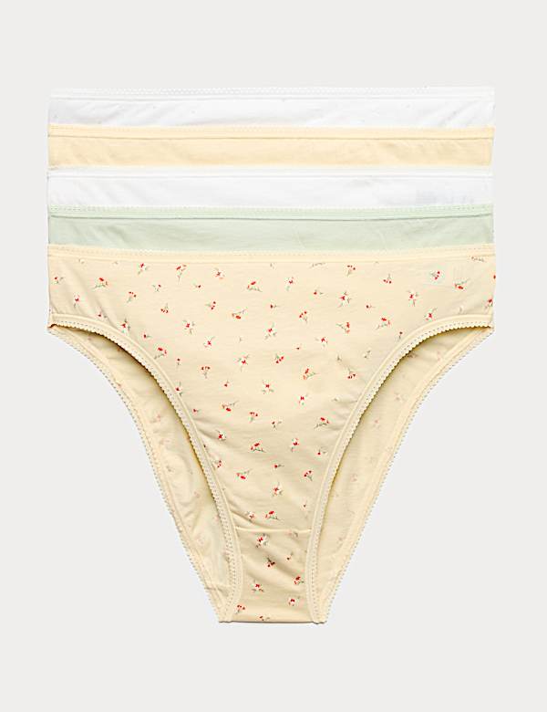 5pk Pure Cotton High Leg Knickers