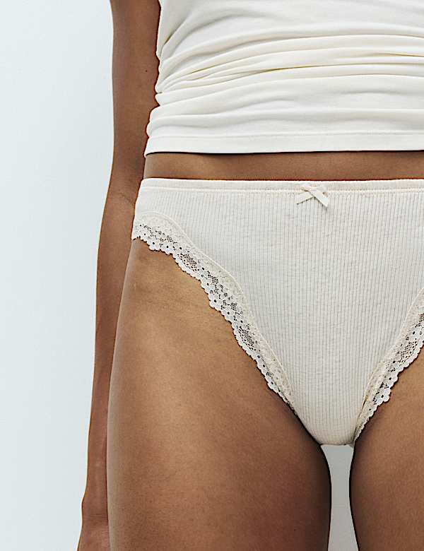 5 Pack Cotton Rich Ribbed High Leg Knickers - CH