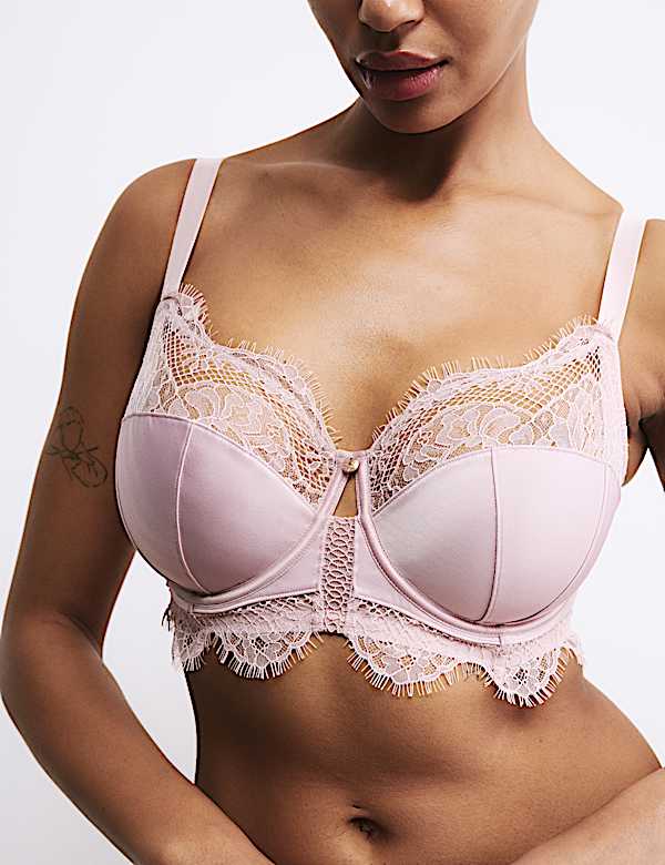 Saffron Satin & Lace Wired Balcony Bra (F-H) - JP