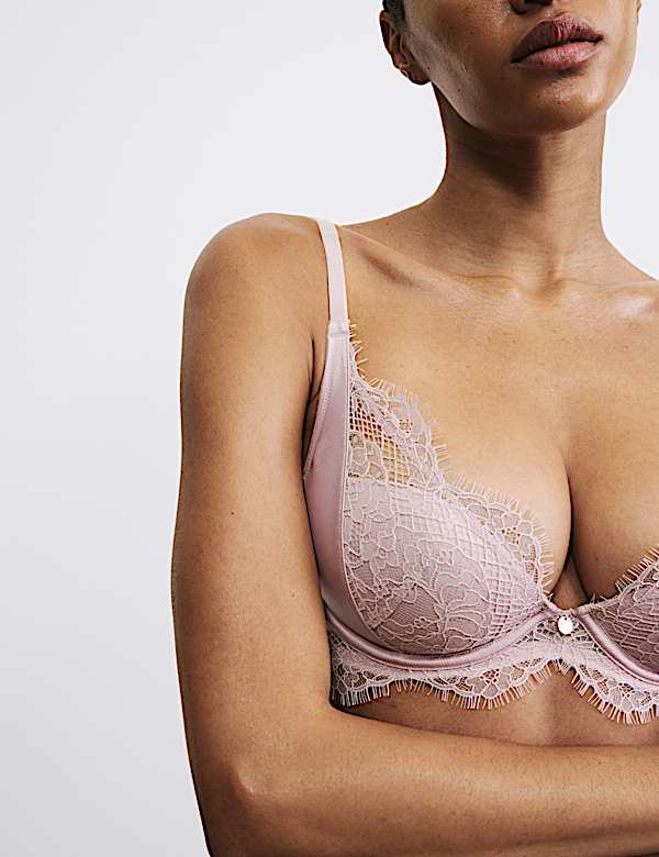 Saffron Satin & Lace Wired Plunge Bra (A-E) - PL