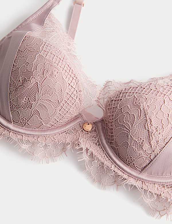 Saffron Satin & Lace Wired Plunge Bra (A-E)