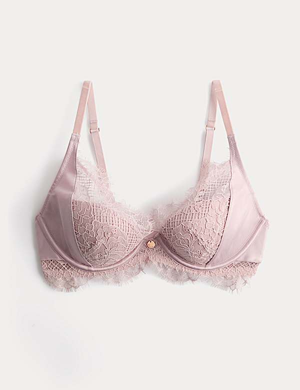 Saffron Satin & Lace Wired Plunge Bra (A-E) - PL