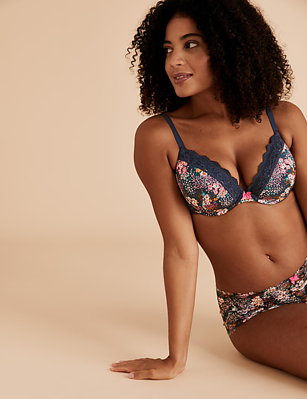 Lace Trim Wired Plunge Bra A-E