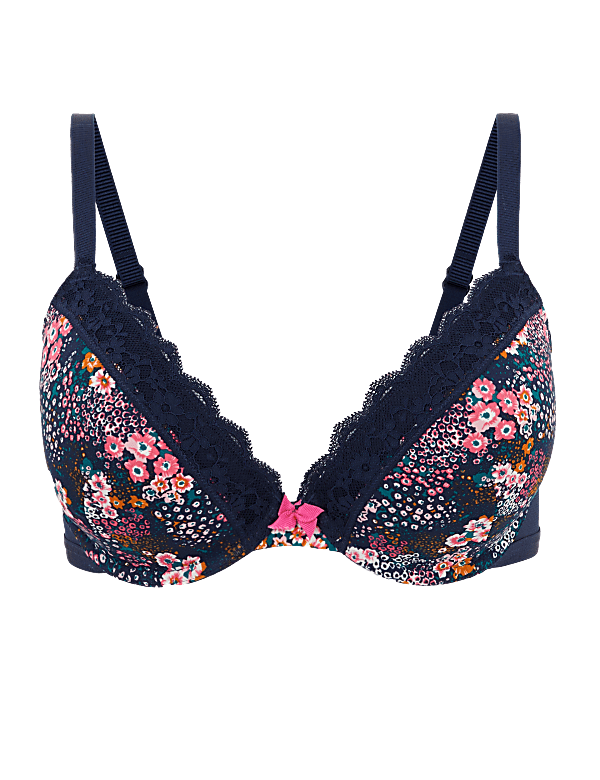 Lace Trim Wired Plunge Bra A-E