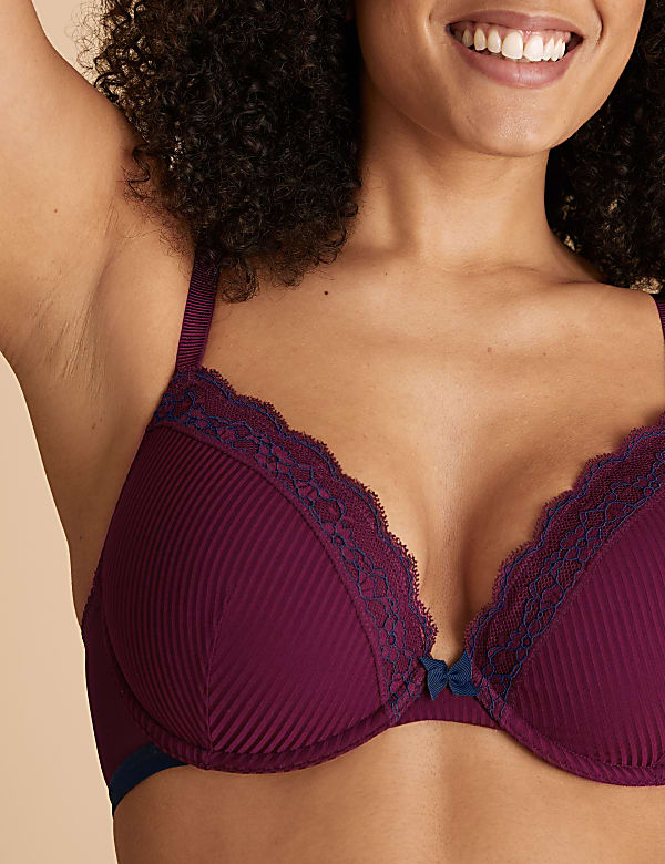 Lace Trim Underwired Plunge Bra A-E