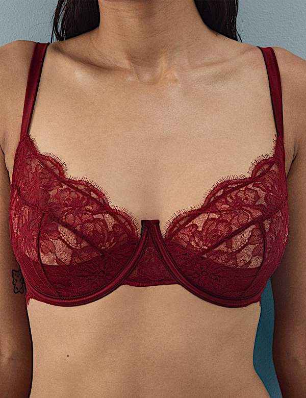 Belle Lace Quarter-Cup Balcony Bra F-H - JE