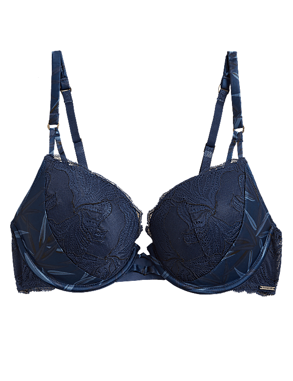 Graphic Floral Lace Underwired Plunge Bra A-DD