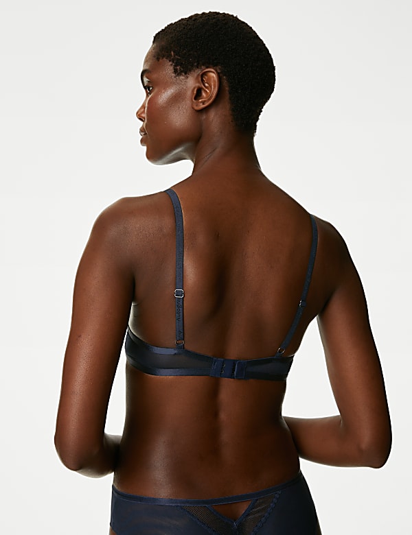 Mesh Striped Wired Plunge Bra A-E