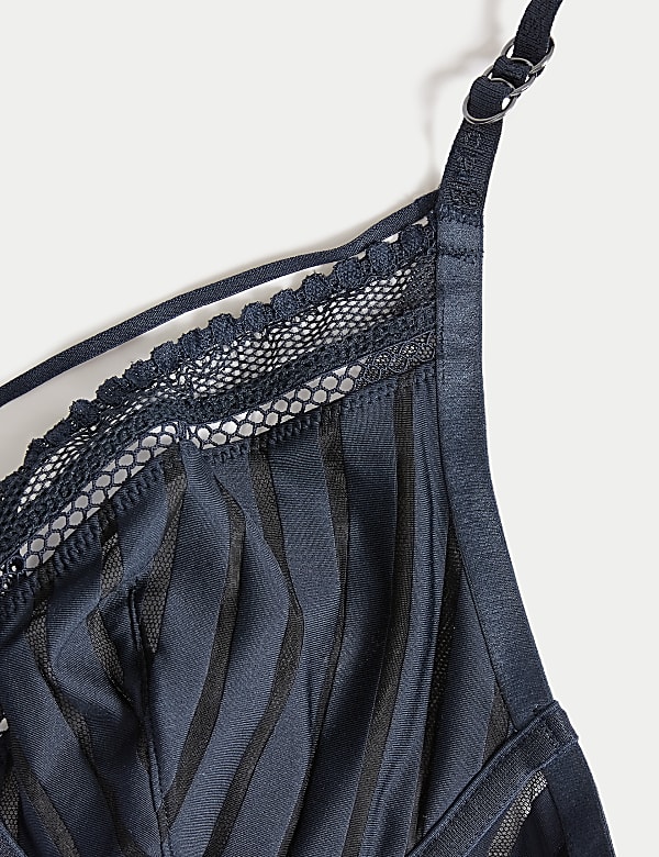 Mesh Striped Wired Plunge Bra A-E