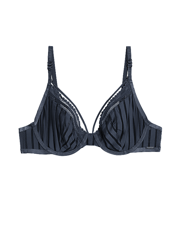 Mesh Striped Wired Plunge Bra A-E