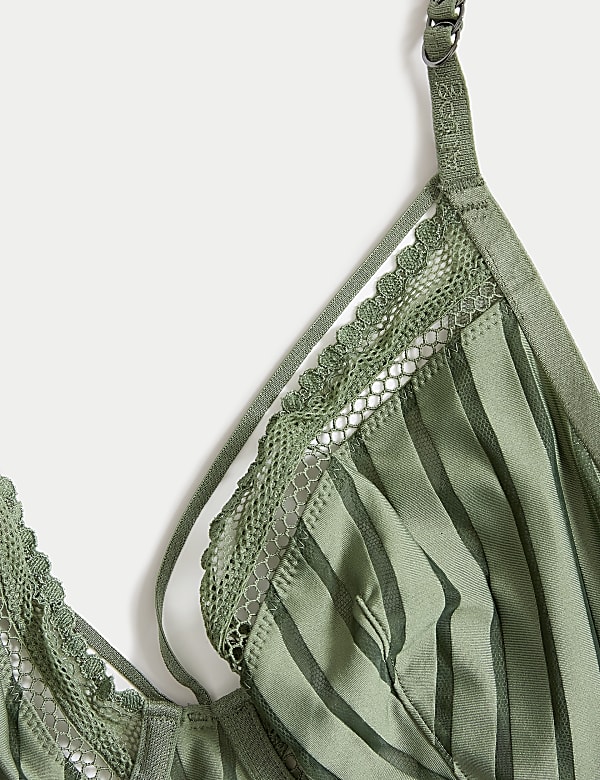 Mesh Striped Wired Plunge Bra A-E