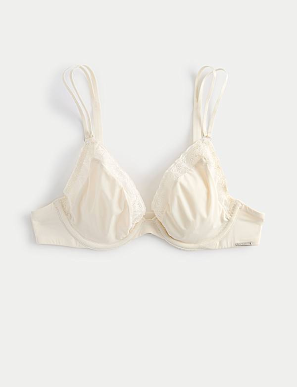 Soutien-gorge plongeant Boston en microfibre &agrave; armatures et bordures en dentelle - FR