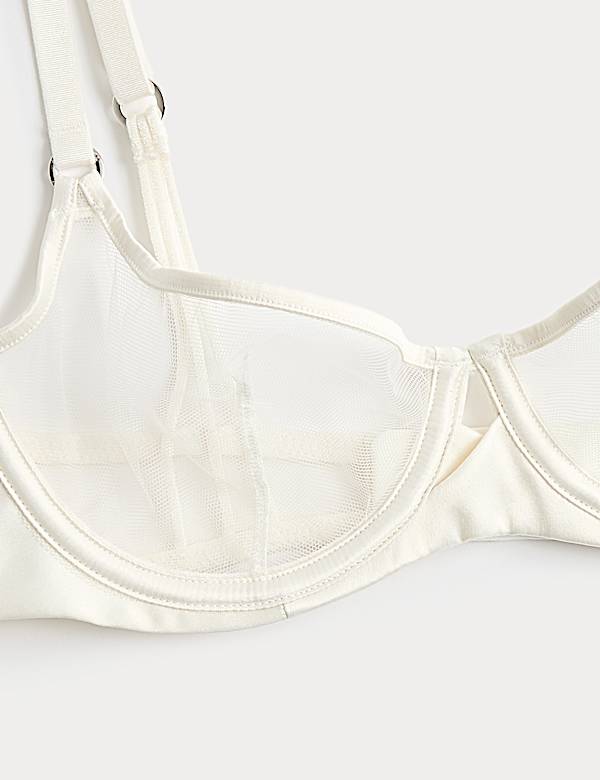 Black Label Satin & Mesh Wired Demi Cup Bra A-DD - NL