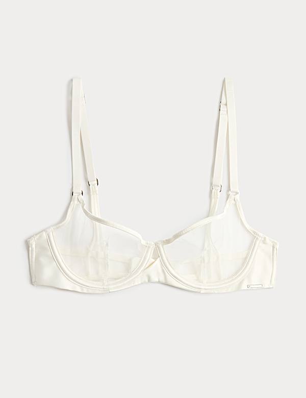 Black Label Satin & Mesh Wired Demi Cup Bra A-DD - NL