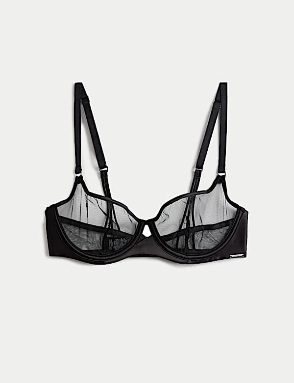 Black Label Satin & Mesh Wired Demi Cup Bra (A-E) - CA