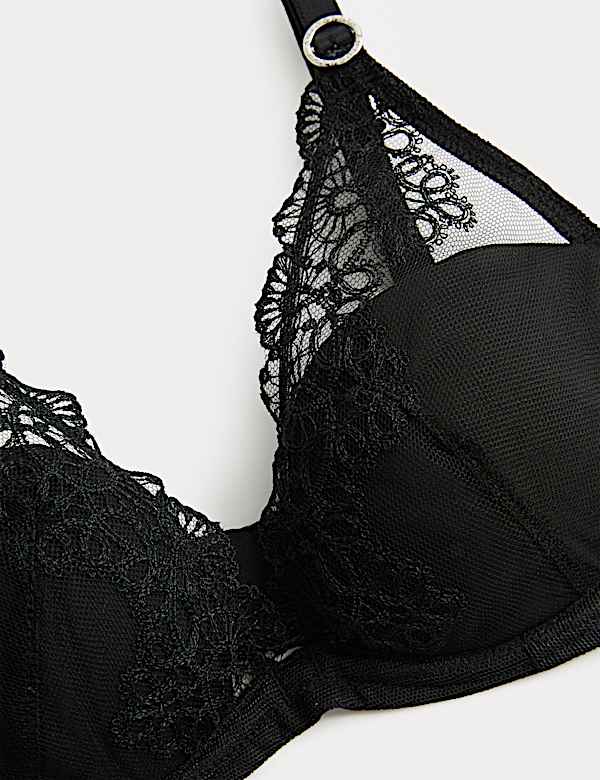 Seoul Mesh Embroidery Wired Plunge Bra (A-E) - JP