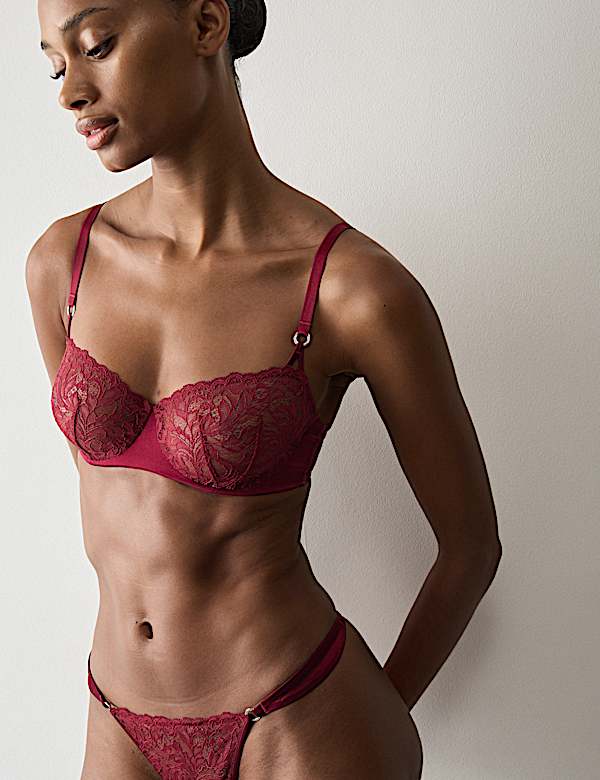 Lace with Silk Wired Balcony Bra A-E - EE