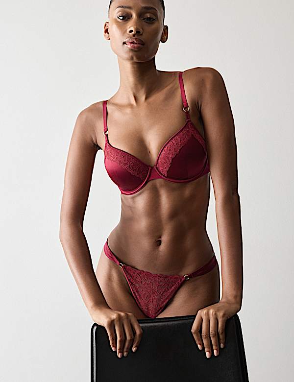 Soutien-gorge &agrave; armatures en soie & dentelle, demi-bonnets A &agrave; E - CA
