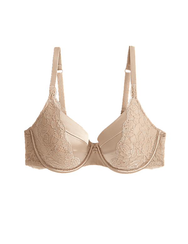 Lace Wired Full Cup Bra With Silk A-E