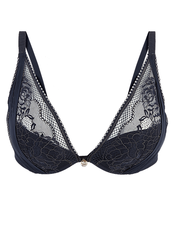 Mesh & Lace Padded Plunge Bra A-E