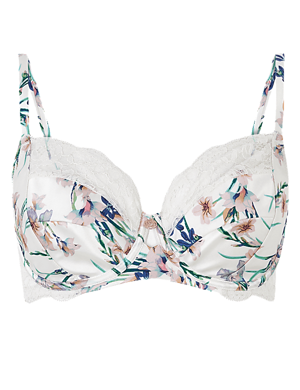 Silk & Lace Floral Non Padded Balcony Bra B-G