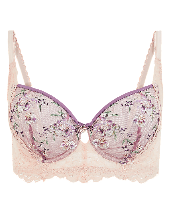 Floral Embroidered Non-Padded Balcony Bra A-E
