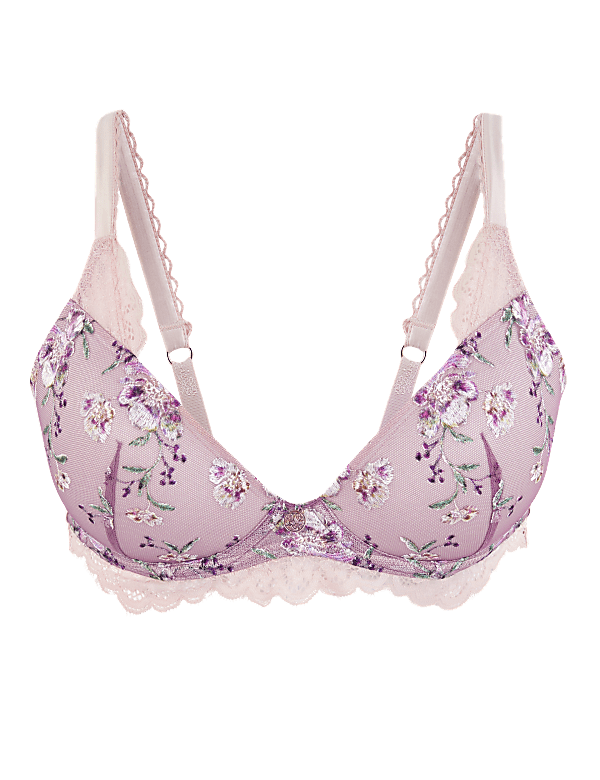 Floral Embroidered Padded Plunge Bra A-E