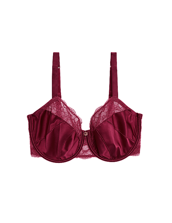 Claret Silk & Lace Wired Full Cup Bra F-H