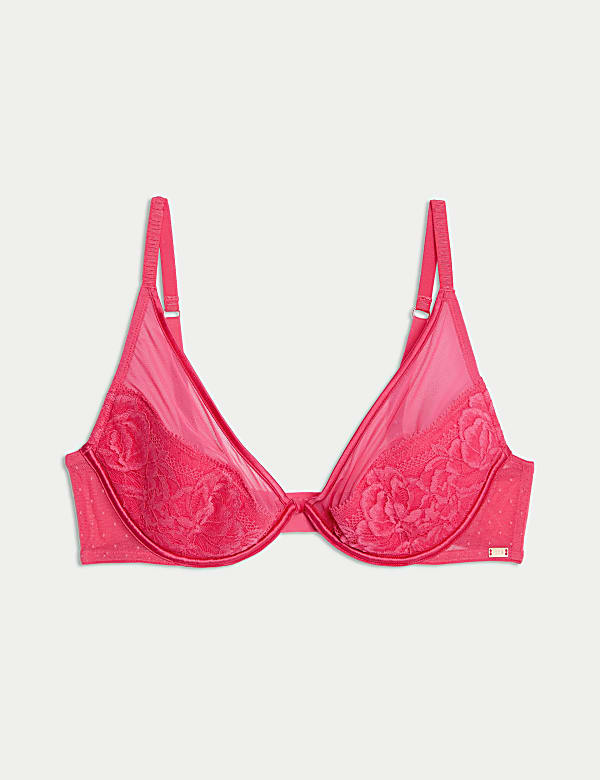 Prześwitujący biustonosz &nbsp;głębokim dekoltem Beau z&nbsp;fiszbinami i&nbsp;koronką - PL